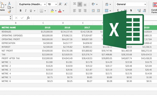 Example of Excel spreadsheet